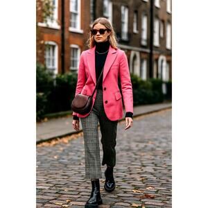 Smythe Classic Boy Blazer 4 Fitted $695 Jacket 2 Button Peak Lapels Bright Pink